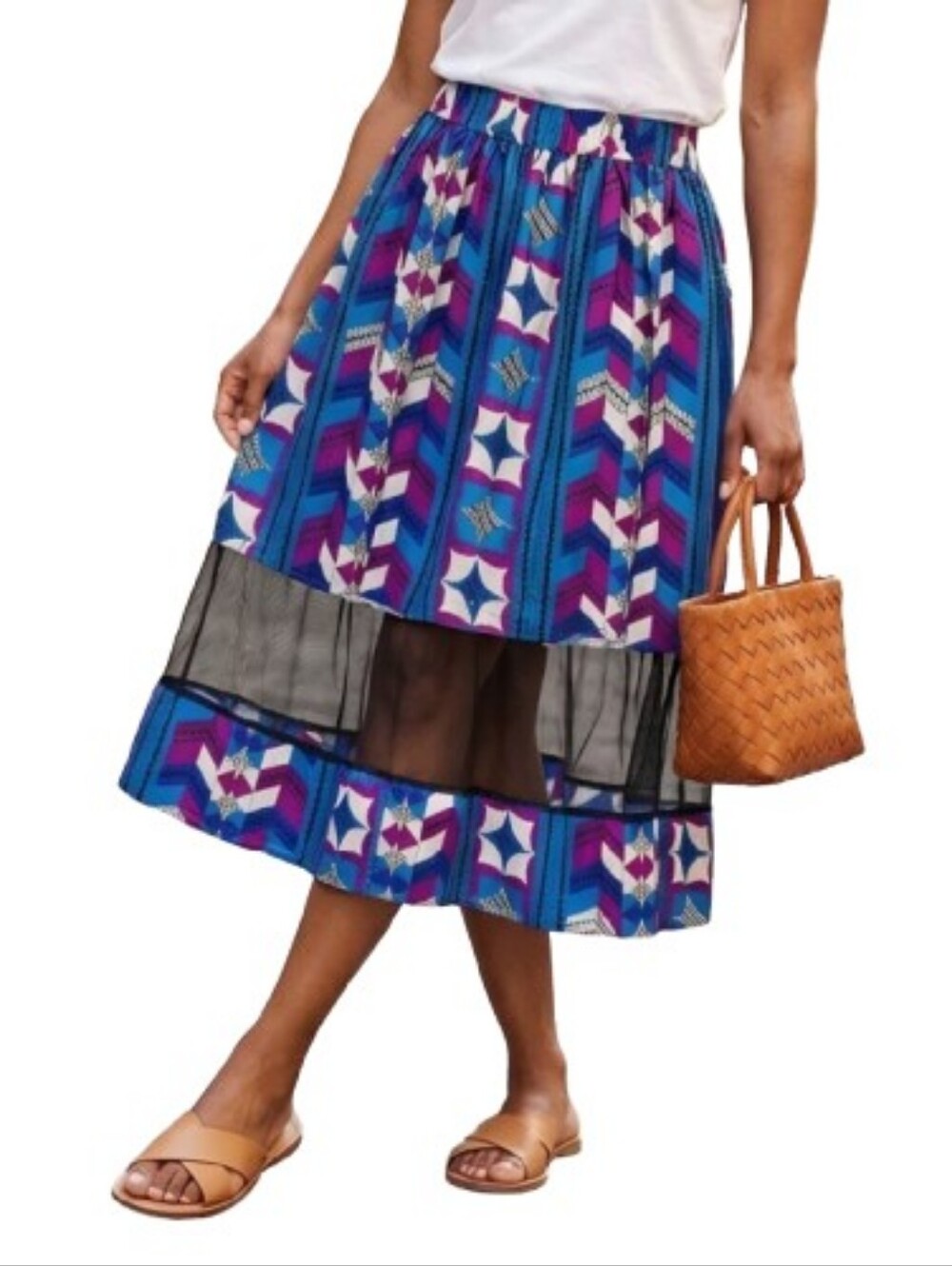 SHEIN Curve Multicolor Abstract Print Skirt NEW Mesh Overlay Unique Funky